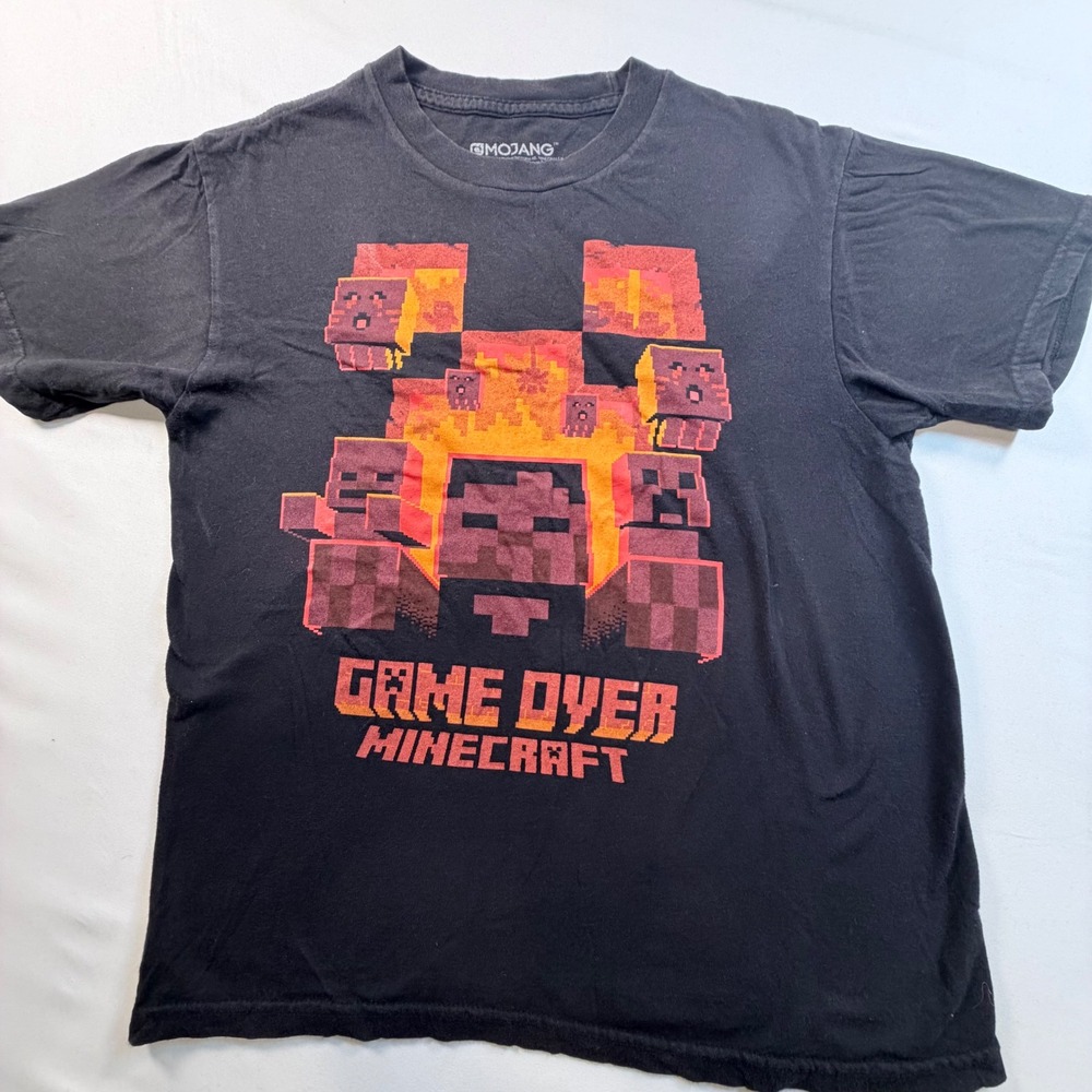 Minecraft Game Over Graphic T Shirt Kids Medium Black Mojang Licensed Tee